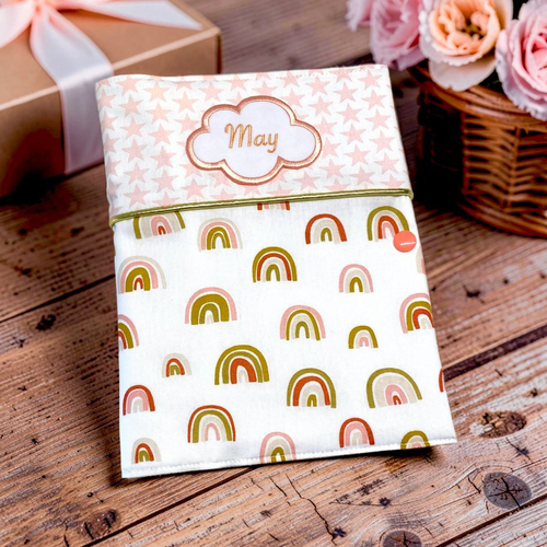 Protège carnet de santé, étoiles et arc en ciel