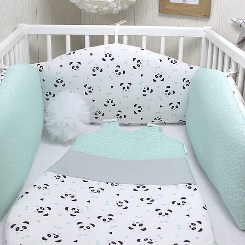Tour de lit bébé, panda vertd'eau en 3 parties, en 60 ou 70cm large