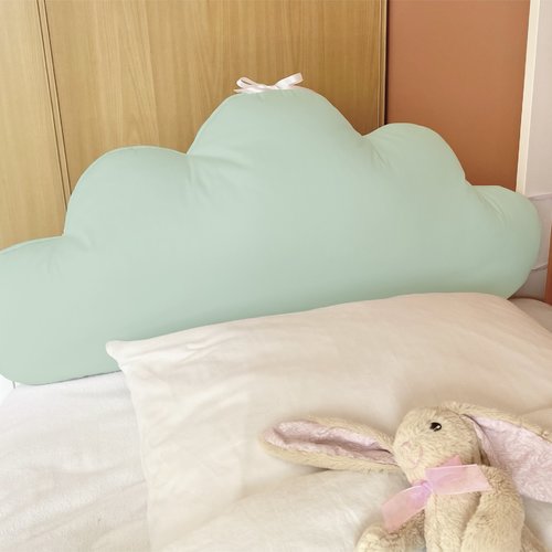 Tête de lit coussin nuage vert d'eau, pour tour de lit bébé ou lit cabane enfant, largeur 60, 70, 80 ou 90 cm