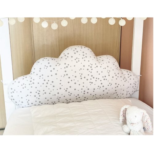 Tête de lit coussin nuage motif étoiles au choix, pour tour de lit bébé ou lit cabane enfant, largeur 60, 70, 80 ou 90 cm