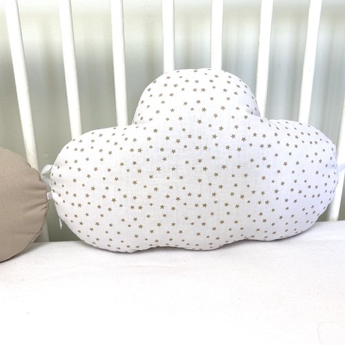 Tour de lit bébé ou enfant coussins nuages, beige et étoiles