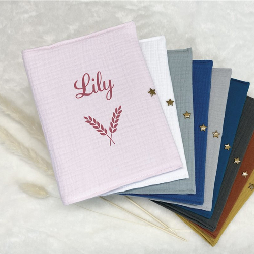 Protège carnet de santé rose personnalisé, motif épi