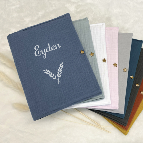 Protège carnet de santé bleu jean personnalisé, motif épi