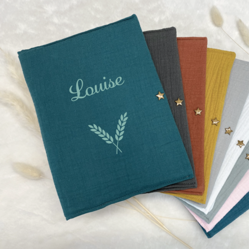 Protège carnet de santé bleu canard personnalisé, motif épi