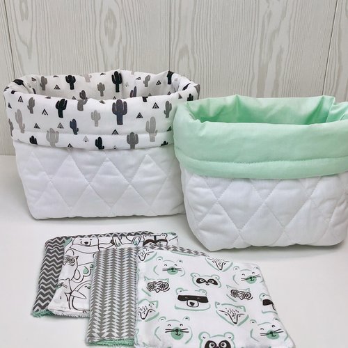 Duo de panières cactus, vert menthe, blanc et noir