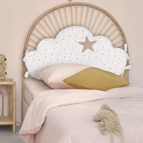 Coussin nuage pour tête de lit, blanc à étoiles beiges