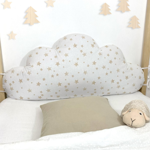 Tête de lit coussin nuage motif étoiles beiges, lit cabane enfant, tour de lit bébé, largeur 60, 70, 80 ou 90 cm