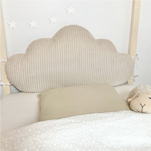 Tête de lit coussin nuage en velours côtelé écru, lit cabane enfant, tour de lit bébé, largeur 60, 70, 80 ou 90 cm