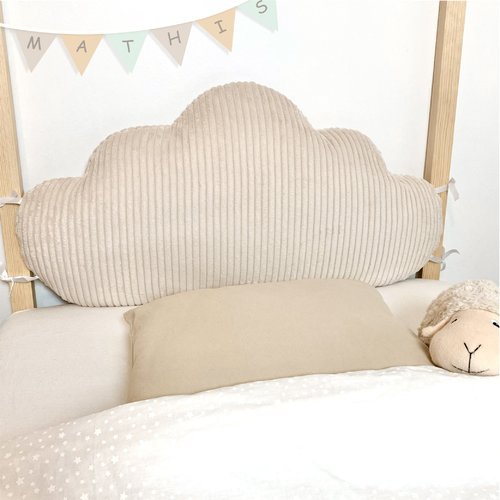 Tête de lit coussin nuage en velours côtelé écru, lit cabane enfant, tour de lit bébé, largeur 60, 70, 80 ou 90 cm