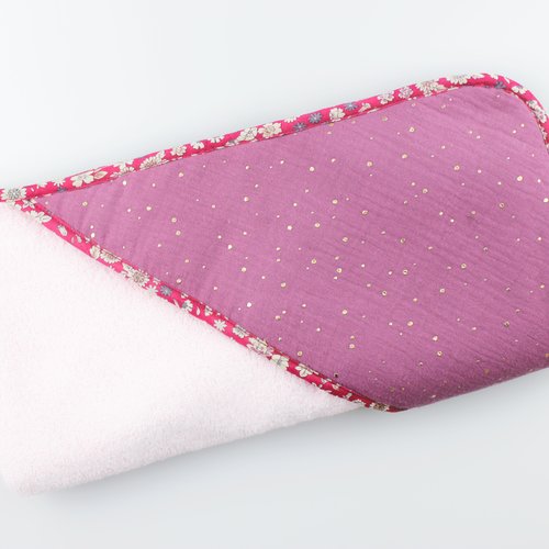 Cape De Bain Sortie De Bain Pour Bebe Avec Capuche En Mousseline Petites Fleurs Rose Violet Un Grand Marche