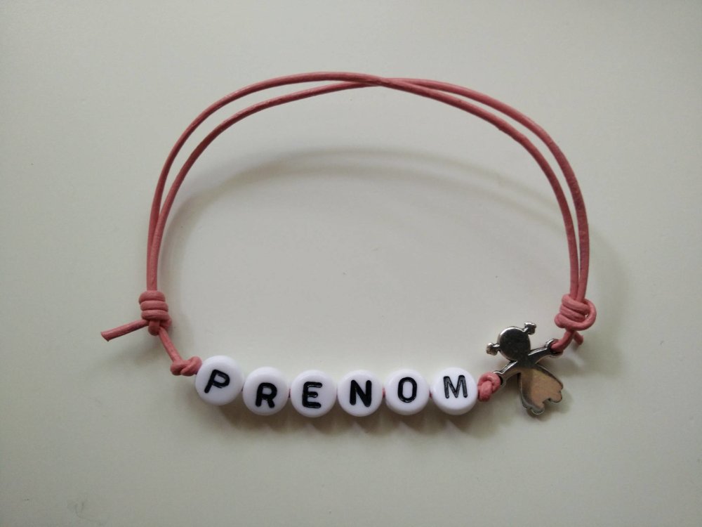 Bracelet Enfant Ou Adulte En Cuir Avec Prenom Et Petite Fille Rose Un Grand Marche