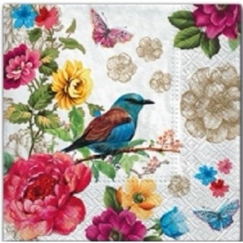 1 serviette en papier fleurs - oiseaux - ref 11