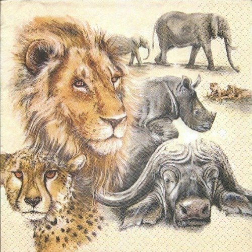 1 serviette en papier afrique - lion - éléphant - ref 142