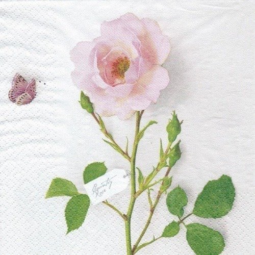 1 serviette en papier fleurs - roses - papillon - ref 145
