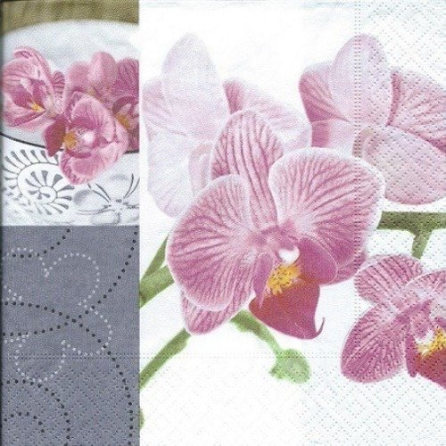 1 serviette en papier fleurs - orchidées - ref 202