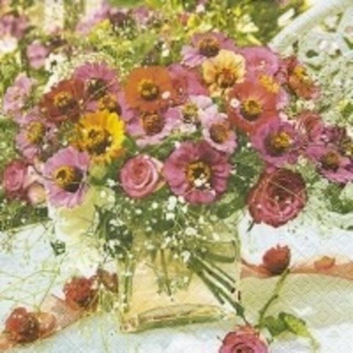 1 serviette en papier fleurs - bouquet de fleurs - ref 204