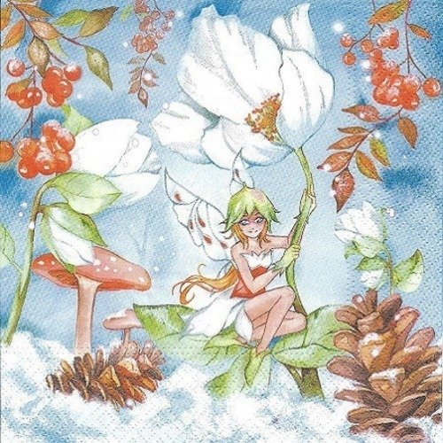 1 serviette en papier fée - elfes - fleurs - ref 291