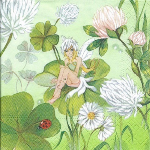 1 serviette en papier fée - elfes - fleurs - ref 294