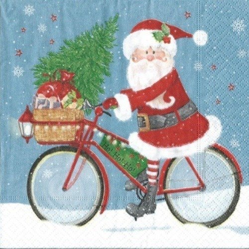 1 serviette en papier noel - père noel  a vélo - ref 315