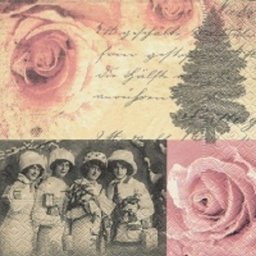 1 serviette en papier fleurs - roses - shabby - femme - ref 394