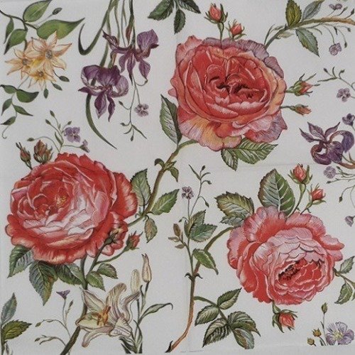 1 serviette en papier fleurs roses - ref 396