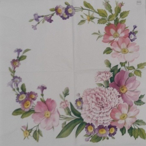 1 serviette en papier fleurs - couronne de roses - ref 398