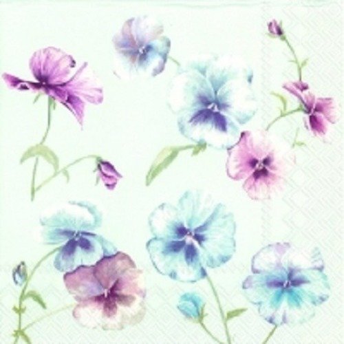 1 serviette en papier fleurs - pensées- fond bleute - ref 409
