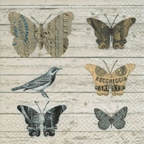 1 serviette en papier papillons - oiseaux - ref 410