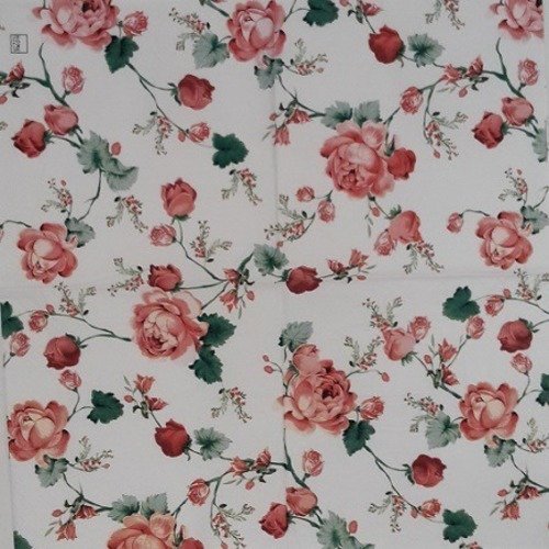1 serviette en papier fleurs - roses - ref 415
