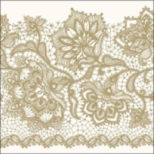 1 serviette en papier fantaisie - fleurs dorées - imitation dentelle - ref 419