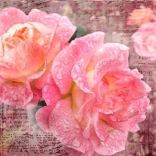 1 serviette en papier fleurs roses - ref 422