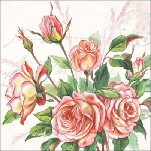 1 serviette en papier fleurs - bouquet de roses - ref 441