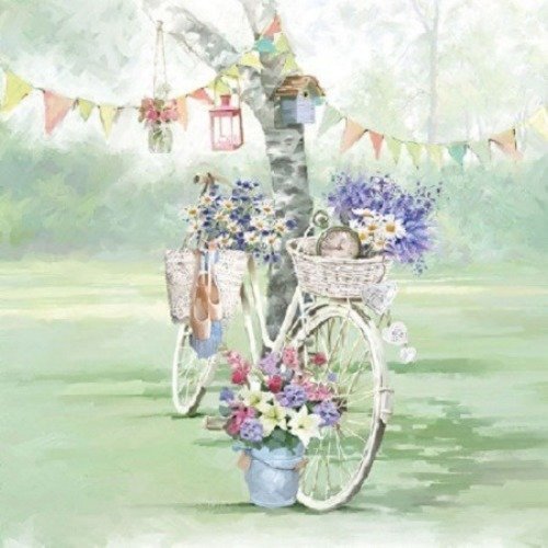 1 serviette en papier fleurs - vélo - bouquet de fleurs - ref 443
