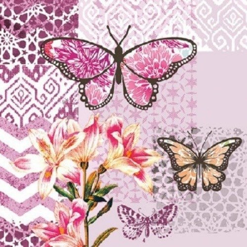 1 serviette en papier papillons - fleurs - ref 447