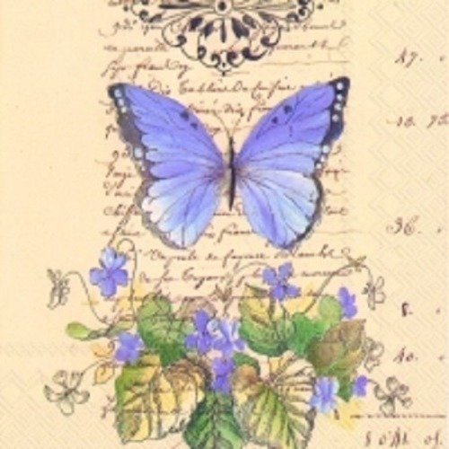1 serviette en papier papillons - fleurs - ref 451