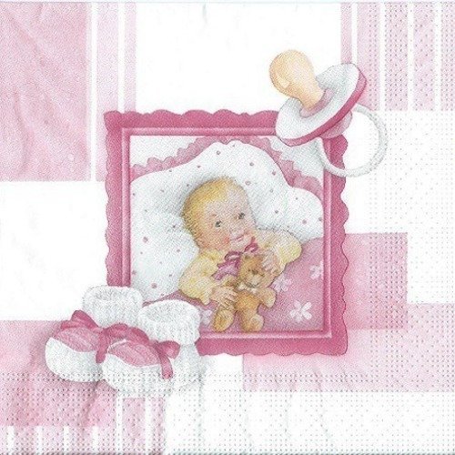 1 serviette en papier bébé - baby - naissance - fille - ref 453
