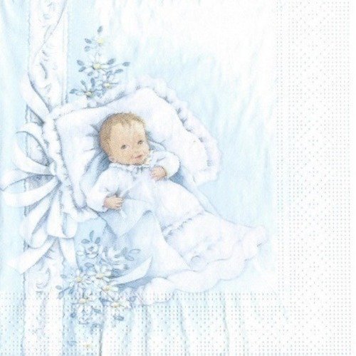 1 serviette en papier bébé - baby - naissance - fond bleu - ref 454