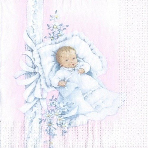 1 serviette en papier bébé - baby - naissance - fond rose - ref 455
