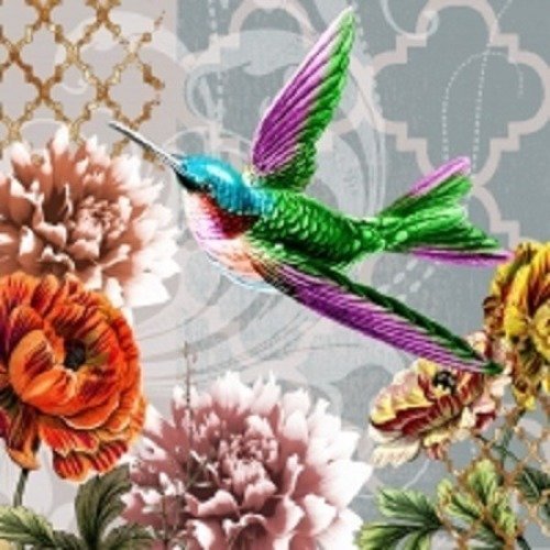 1 serviette en papier oiseaux - colibri - fleurs - ref 512