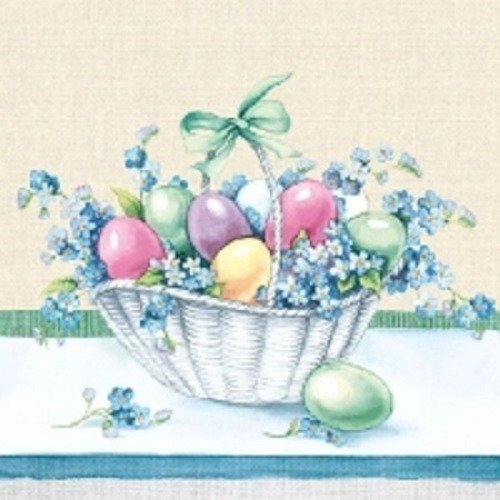 1 serviette en papier paniers de fleurs - œufs - pâques - ref 548