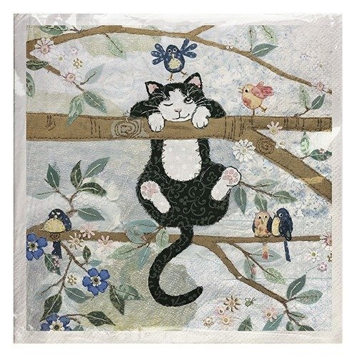1 serviette en papier chat sur la branche - oiseaux - ref 571