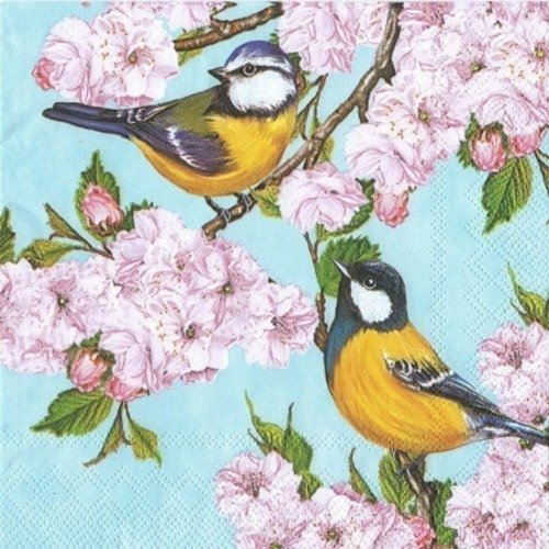 1 serviette en papier oiseaux - fleurs - ref 607
