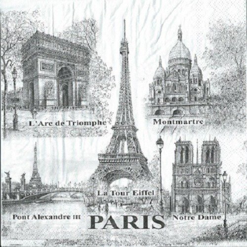 1 serviette en papier paris - tour eiffel - monuments parisien - vintage - ref 638