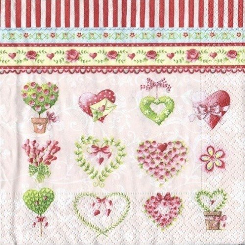 1 serviette en papier cœurs - love - fleurs - ref 674