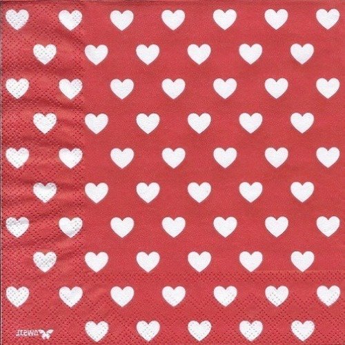 1 serviette en papier cœur blanc - fond rouge - ref 681