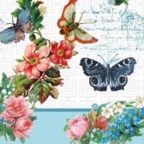 1 serviette en papier papillons - fleurs - ref 725