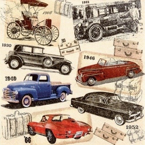 1 serviette en papier vintage - rétro - voitures anciennes - ref 786