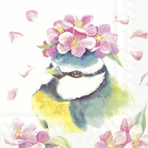 1 serviette en papier oiseaux - fleurs - ref 887