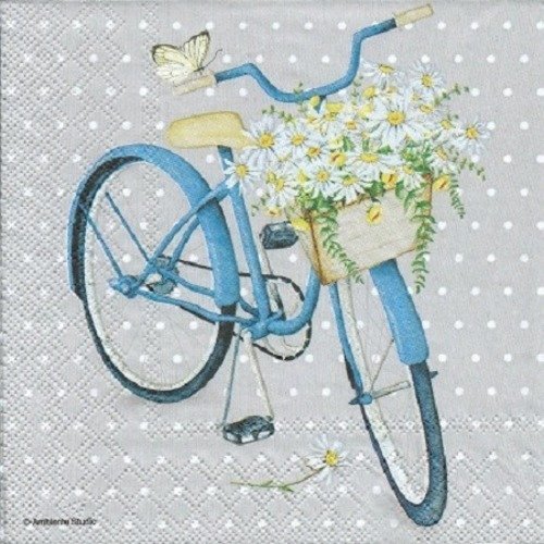 1 serviette en papier vélo - bicyclette - bouquet de fleurs - ref 930