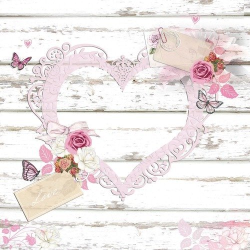 1 serviette en papier fleurs - cœur - love - roses - papillons - ref 933